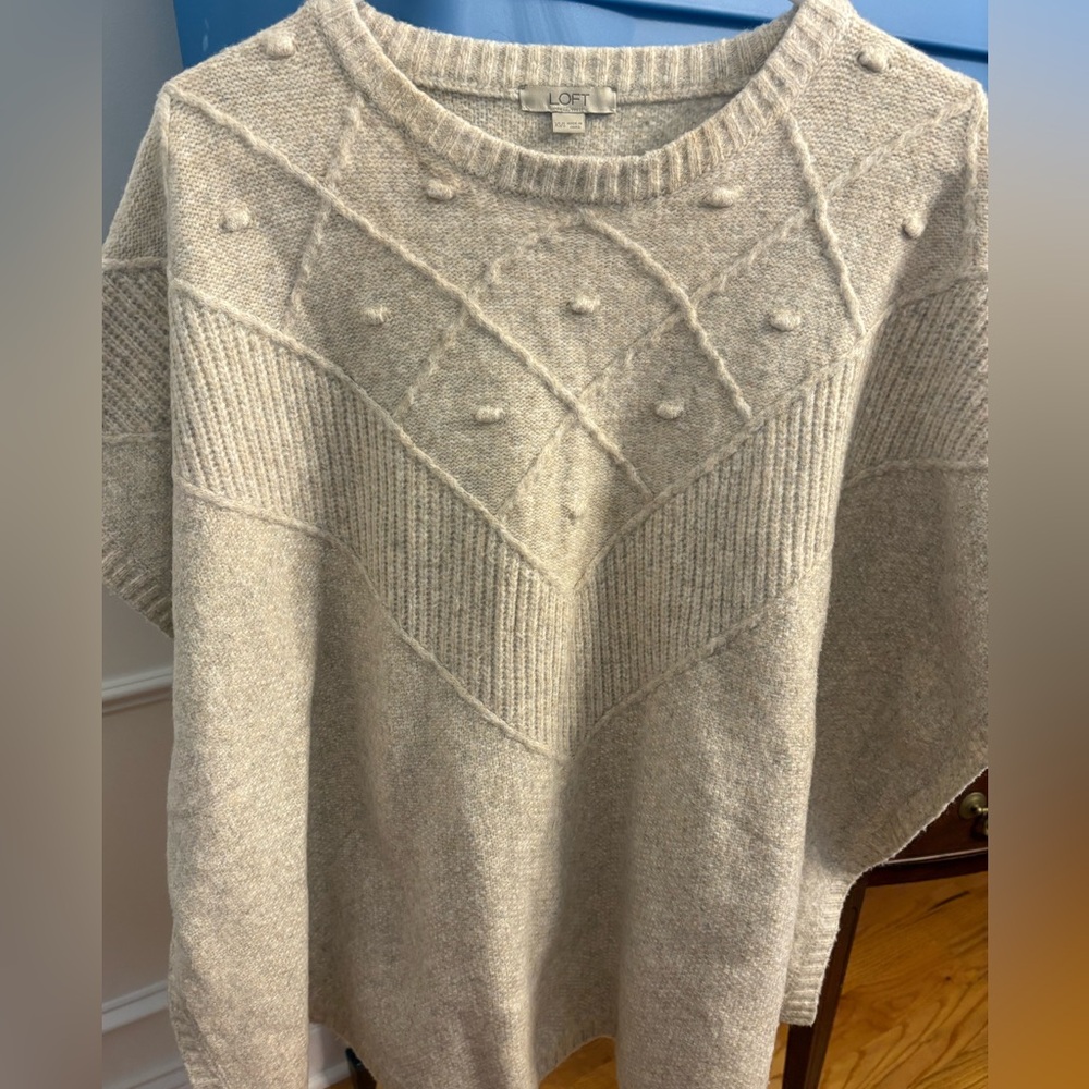 LOFT Cream poncho Textured Crew Neck Sweater